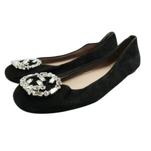 Gucci Shoes Black Suede Crystal Studded Ballet Flats Womens Size 37.5